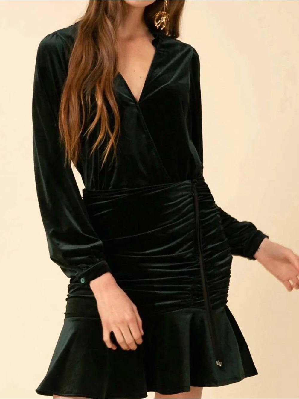 Hale Bob Manon Shirred Velvet Mini Dress Medium NWT